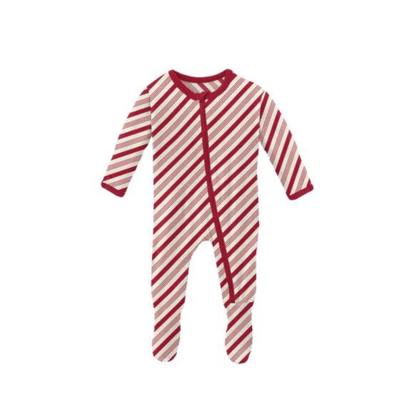 KicKee Pants Crimson Candy Cane Stripe Footie with Zipper - Picture 2 of 5